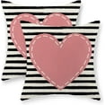 thumbnail image 1 of Valentines Day Pillow Covers 16x16 Inch Set of 2, Valentines Decor Linen Pillowcase Stripes Pink Love Heart Valentines Throw Pillows Anniversary Decorative Outdoor Cushion Case for Sofa Couch, 1 of 6