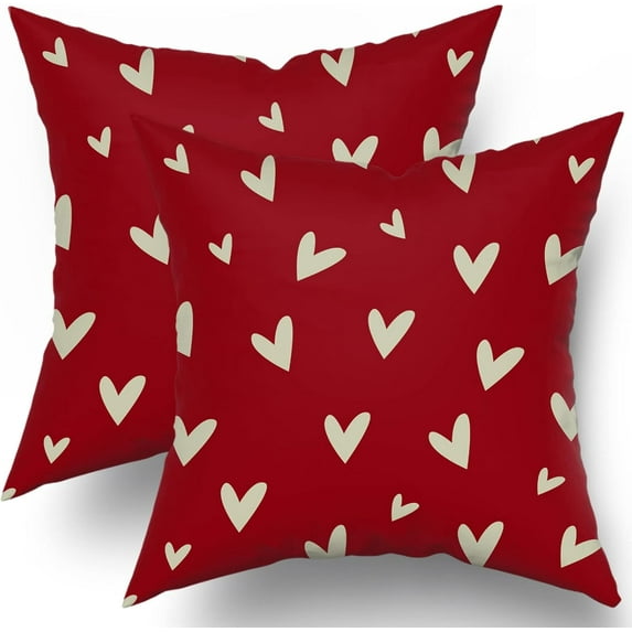 Valentines Day Pillow Covers 16x16 Set of 2 Red Love Heart Holiday Decorative Throw Pillows Romantic Valentine Themed Gifts Pillowcase Cotton Square Cushion Cover Decor for Home Couch Bed Soft