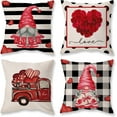 thumbnail image 1 of Valentines Day Pillow Covers 16x16 Set of 4 Red Rose Heart Truck Love Buffalo Plaid Stripe Decorative Throw Cushion Case for Home Decorations, 1 of 1
