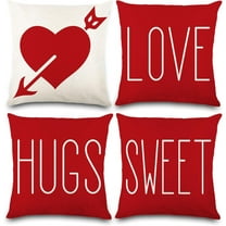 Valentines Day Pillow Covers 18 x 18 Inch Red Throw Pillow Covers for Holiday Love Hugs XOXO Heart Arrow Anniversary Wedding Cushion Covers Decoration for Sofa Decor