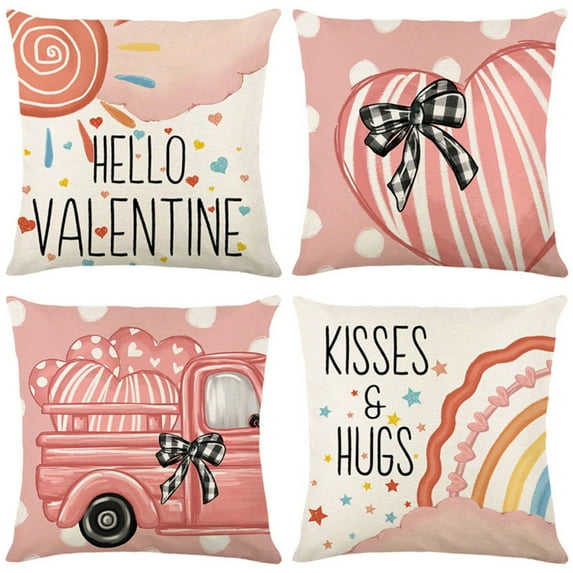 Valentines Day Pillow Covers 18 x 18 inch Set of 4 for Valentines Decor Love Heart Throw Pillows Decorative Cushion Cases Valentine Decorations