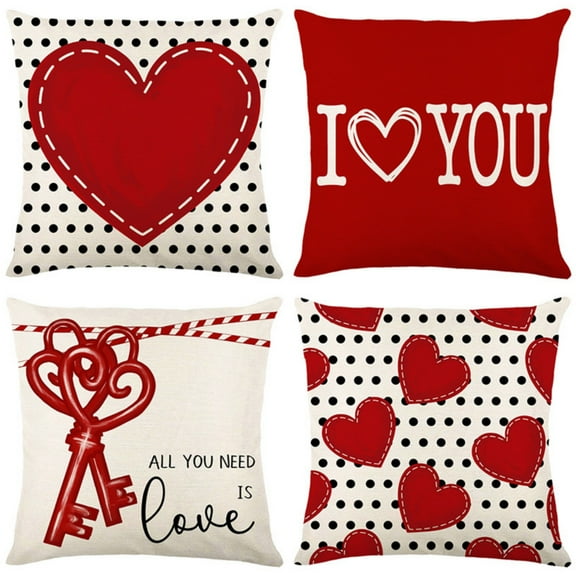 Valentines Day Pillow Covers 18 x 18 inch Set of 4 for Valentines Decor Love Heart Throw Pillows Decorative Cushion Cases Valentine Decorations