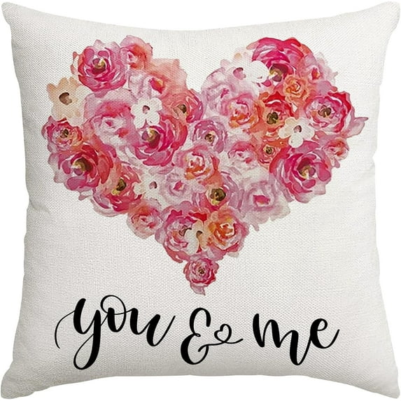 Valentines Day Pillow Covers 18X18 Hearts Rose You and Me Decorative Throw Pillows Decoration Holiday Party Cushion Case for Couch Sofa