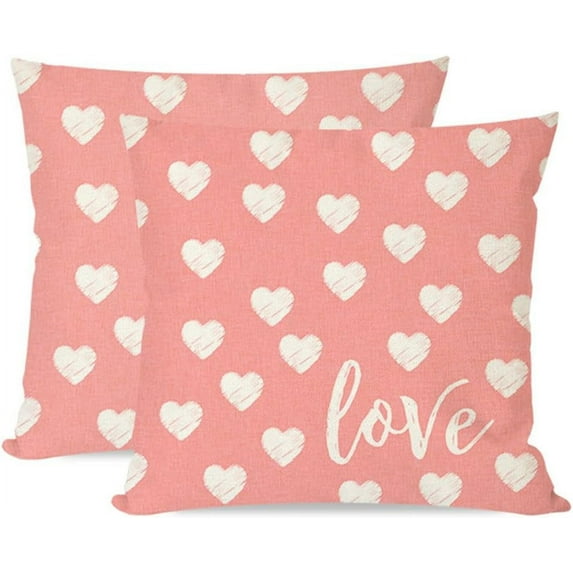 Valentines Day Pillow Covers 18X18 Inch Set of 2 Heart Love Pink Valentines Day Decor Outdoor Modern Farmhouse Decorations Pastel Valentine Decorative Throw Pillow Cases for Home Sofa Couch