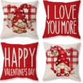 thumbnail image 1 of Valentines Day Pillow Covers 18X18 Set of 4 Valentine''s Decor Buffalo Plaid Love Heart Throw Pillows Decorative Cushion Cases for Valentine Home Decorations, 1 of 6