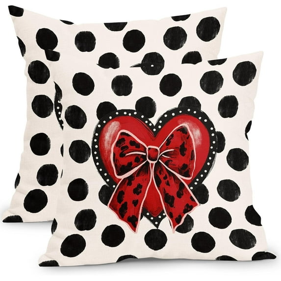 Valentines Day Pillow Covers 18x18 Inch Red Love Heart Decorative Outdoor Throw Pillow Covers Valentines Pillow Cases Cotton Linen Cushion Covers for Couch Sofa Bed Home Decor (Pack of 2)