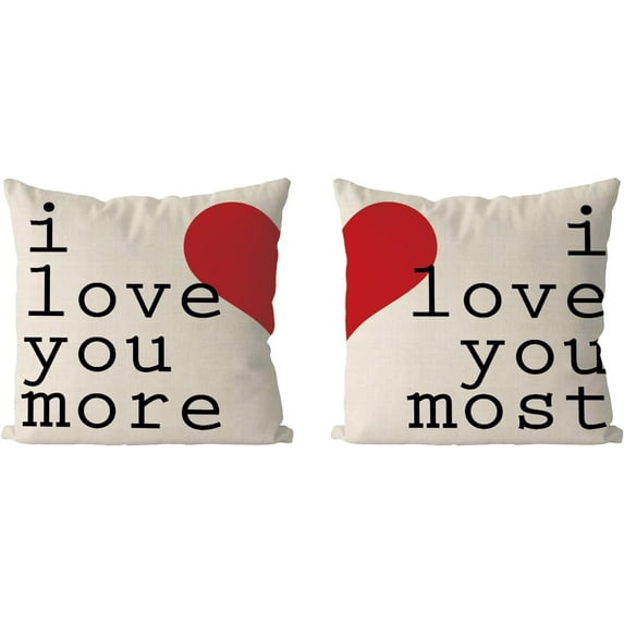 Valentines Day Pillow Covers 18x18 Inch Set of 2 I Love You Love Hearts Farmhouse Sofa Throw Pillowcase Cushion Case Home Decoration Wedding Anniversary Decor