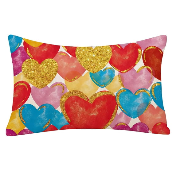 Valentines Day Pillow Covers 18x18 Inch Set of 2,Red Black Hearts and Love Design Square Pillowcases for Sofa Couch Bed Chair Indoor Outdoor Home Decor