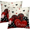 thumbnail image 1 of Valentines Day Pillow Covers 18x18 Inch Set of 2, Red Black Plaid Dots Hearts and Love Design Square Pillowcases for Sofa Couch Bed Chair Indoor Outdoor Home Decor, 1 of 4