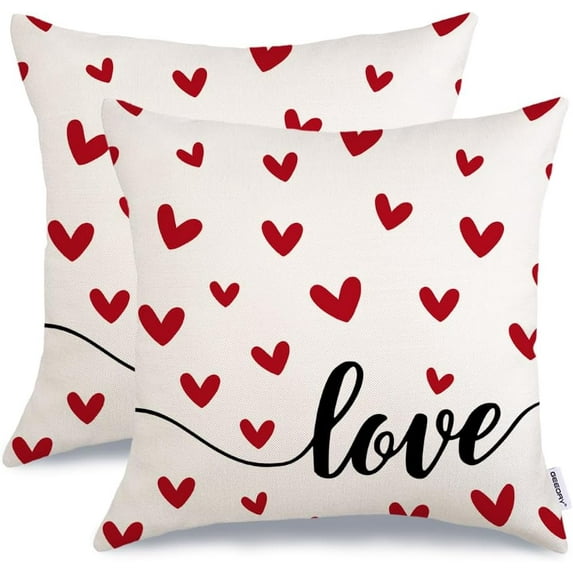 Valentines Day Pillow Covers 18x18 Inch Set of 2, Red Hearts Love Farmhouse Decorative Throw Pillowcases for Home Sofa Couch Cushion Decoration GW13-18
