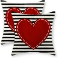 thumbnail image 1 of Valentines Day Pillow Covers 18x18 Inch Set of 2, Valentines Decor Linen Pillowcase Stripes Red Love Heart Valentines Throw Pillows Anniversary Decorative Outdoor Cushion Case for Sofa Couch, 1 of 6