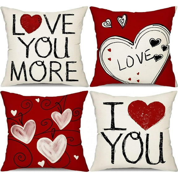 Valentines Day Pillow Covers 18x18 Red Heart Love You Pillowcase for Valentines Day Throw Pillows Cushion Valentines Decorations