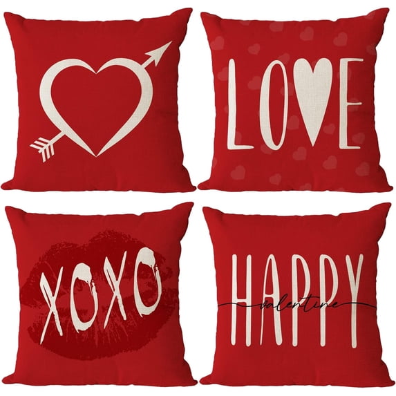 Valentines Day Pillow Covers 18x18 Red Valentines Day Decorations Roses Love Heart Gnomes Throw Pillow Covers Hugs and Kisses Wedding Cushion Case Decor for Sofa Couch Set of 4