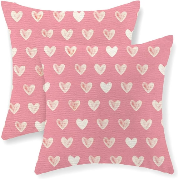 Valentines Day Pillow Covers 18x18 Set of 2 Pink Love Heart Decorative Throw Pillows Valentines Wedding Anniversary Decor Pillowcase Linen Valentines Outdoor Cushion Covers for Sofa Couch