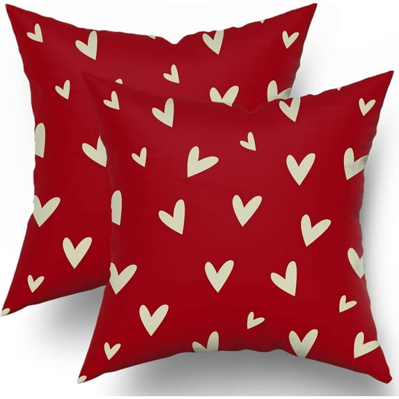 Valentines Day Pillow Covers 18x18 Set of 2 Red Love Heart Holiday Decorative Throw Pillows Romantic Valentine Themed Gifts Pillowcase Cotton Square Cushion Cover Decor for Home Couch Bed Soft