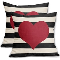 Valentines Day Pillow Covers 18x18 Set of 2 Valentine Decor Stripes Red Love Heart Decorative Throw Pillow Cases Outdoor Farmhouse Decoration for Sofa Couch Bed