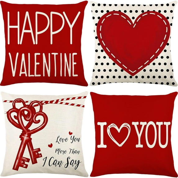 Valentines Day Pillow Covers 18x18 Set of 4, Heart Lock Valentines Day Decorations, Love You More Than I Can Say Throw Pillow Covers for Couch, Valentines Day Gifts for Him/Her