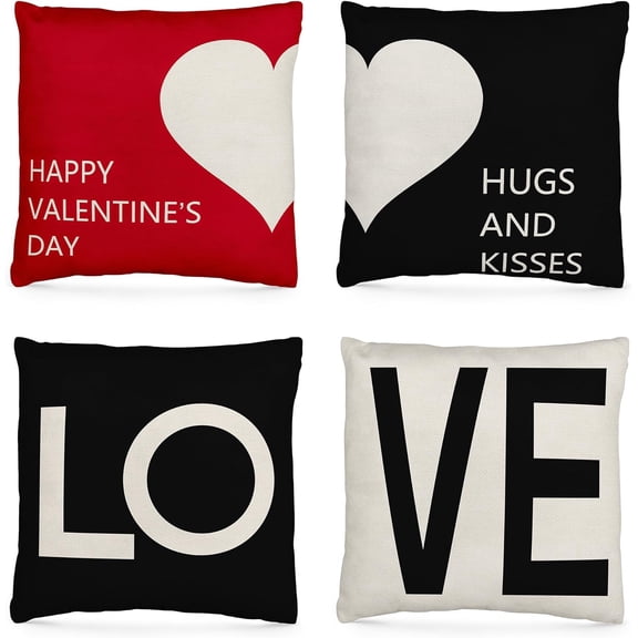 , Valentines Day Pillow Covers 18x18 Set of 4 | Love Heart Decorations | Farmhouse Decor Living Room | Valentines Day Decorations | Holiday Decorative Throw Pillows Cushion Cases for Sofa Couch