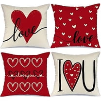 Valentines Day Pillow Covers 18x18 Set of 4 Love Heart Valentines Day Decor Throw Pillows Decorative Cushion Cases for Sofa Couch Valentine Decorations