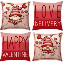 Valentines Day Pillow Covers 18x18 Set of 4 Valentine Gnomes Linen Cushion Decorative Throw Pillow Covers Sofa Couch Anniversary Wedding Valentine Home Decor