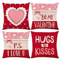 Valentines Day Pillow Covers 18x18 Set of 4, Pink Red Heart Love You Valentines Pillow Case for Wedding Anniversary Farmhouse Home Sofa Party Decor