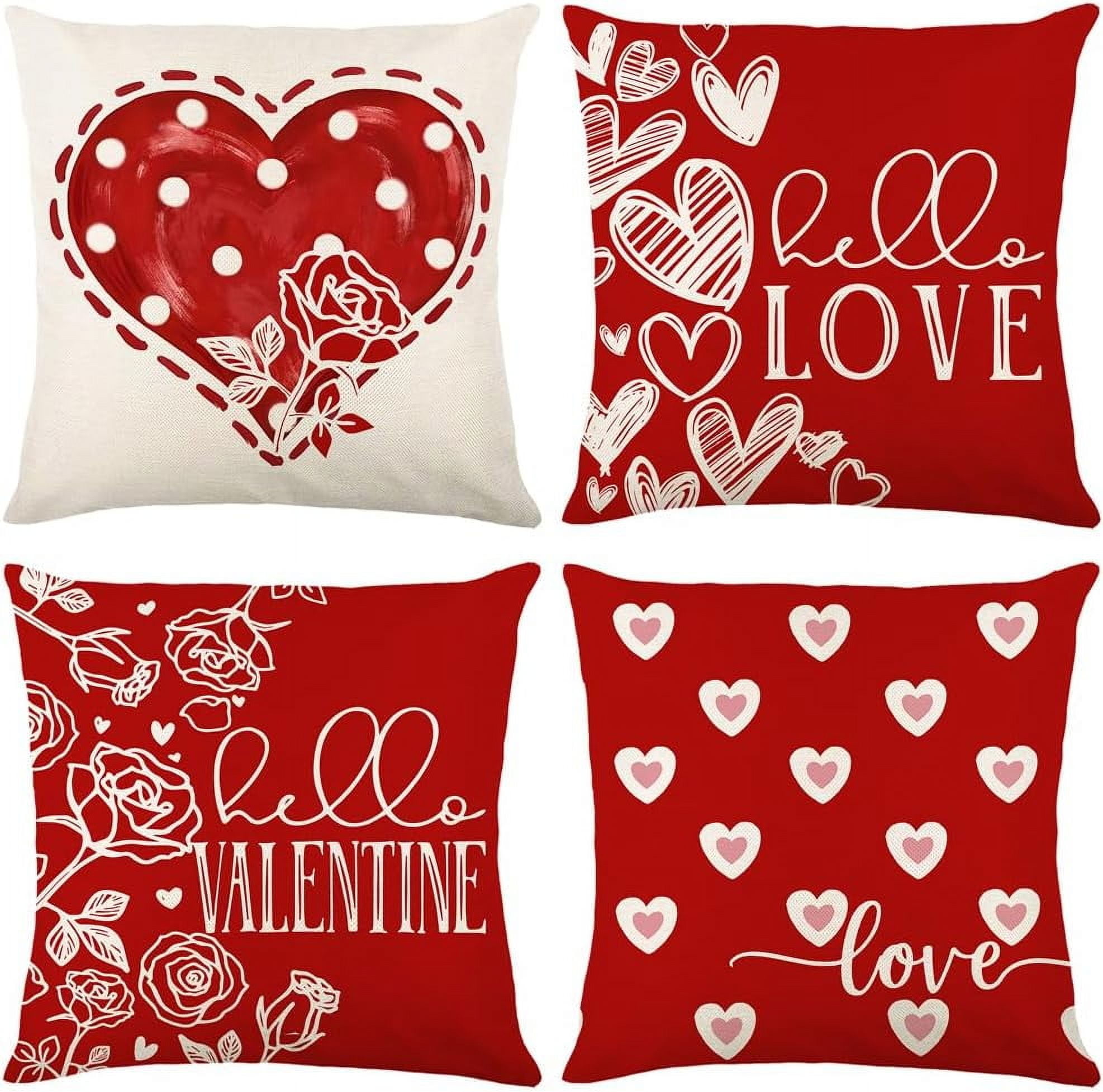 Valentines Day Pillow Covers 20 x 20 Inch Set of 4 Big Red Polka Dot Heart Small Hearts Pattern Valentine Throw Pillows Decorative Cushion Cases Valentines Decor