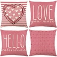 thumbnail image 1 of Valentines Day Pillow Covers 20 x 20 Inch Set of 4 Hello Valentine Love You More Pink White Stripes Heart Throw Pillows Decorative Cushion Cases Valentines Decor Pink, 1 of 6