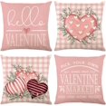 thumbnail image 1 of Valentines Day Pillow Covers 20 x 20 Inch Set of 4 Hello Valentine Pink Polka Dot Heart Buffalo Plaid Eucalyptus Leaves Throw Pillows Decorative Cushion Cases Valentines Decor, 1 of 6