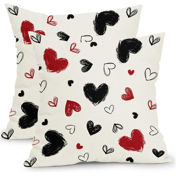 Valentines Day Pillow Covers 20x20 Inch Set of 2 Love Hearts Decorative Throw Pillow Covers Farmhouse Valentine''s Day Outdoor Pillowcases Cotton Linen Cushion Cover For Sofa Couch Bed Home Decor