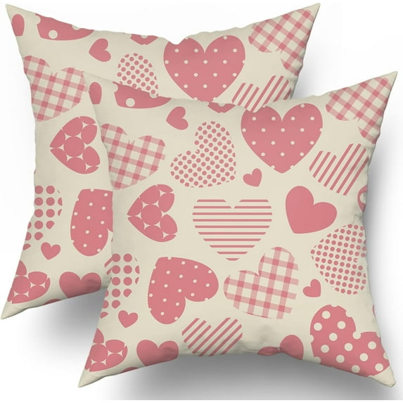 Valentines Day Pillow Covers 20x20 Set of 2 Buffalo Plaid Polka Dot Stripes Pink Love Heart Print Decorative Throw Pillows Rustic Valentine Themed Pillow Cases Decor for Couch Sofa Bed