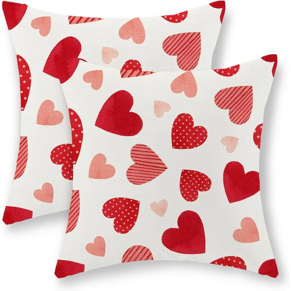 Valentines Day Pillow Covers 20x20 Set of 2, Red Pot Love Heart Valentines Throw Pillows Valentines Day Decor Farohouse Pillowcase Anniversary Decorative Outdoor Cushion Case for Couch Sofa