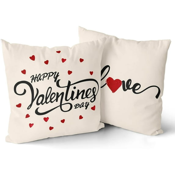 Valentines Day Pillow Covers Red Heart Love Throw Pillow Covers Happy Valentine''s Day Pillow Case Decorative Spring Farmhouse Decor Holiday Decorations Pillow Case 16x16 Set of 2