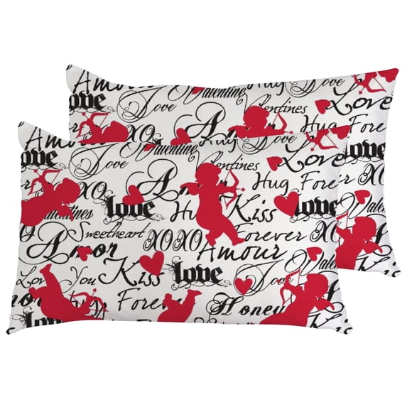 Valentines Day Pillow Covers Set of 2, Valentines Decorations Indoor Standard Pillow Cases with Red Cupid Pattern, Ultra Soft Throw Pillow Covers for Couch Sofa Living Room Outdoor