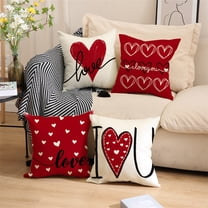 Valentines Day Pillow Covers Set Of 4, 18X18 Inch Decorative Throw Pillows, Love Heart & "Love" Printed Design, Cushion Cases For Valentine Decorations Home Bedroom Living Room