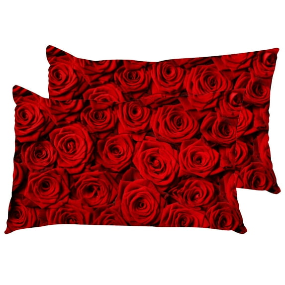 Valentines Day Pillow Covers Set of 2, Natural Red Roses Throw Pillowcase Cushion Case Farmhouse Sofa Home Decorations Wedding Anniversary Decor