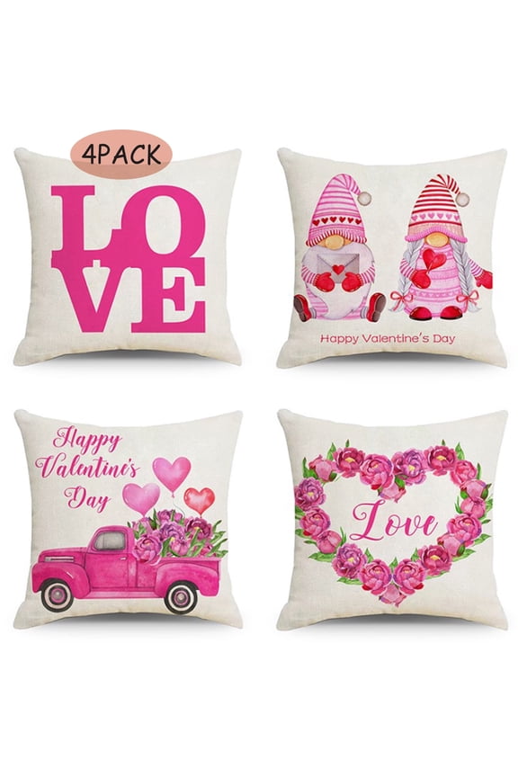 Valentines Day Pillow Covers decor 4 Pack 18*18inch, Fuwaxung Valentine's Day Pillow Cover case Ornaments Sofa Car for Home Indoor Decorations