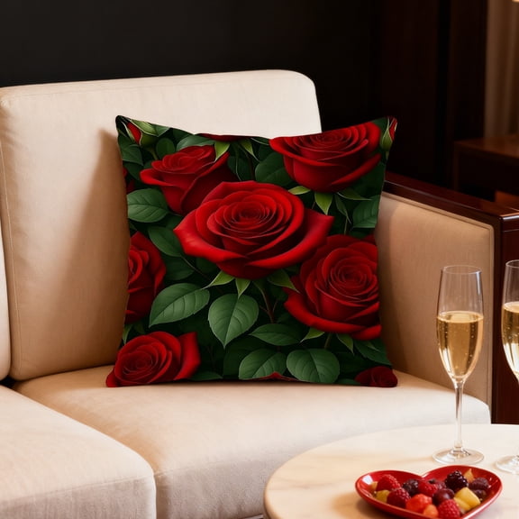 Valentines Day Pillowcase, Love Heart Rose Print Throw Pillow Cover Decorative Cushion Cover for Holiday Home Party Couch Bed Sofa Valentine's Day Decor