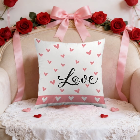Valentines Day Pillowcase with Heart-Shaped Patterns for Sofa Cushion Festive Ambiance Decoration 17.71x17.71 Inch