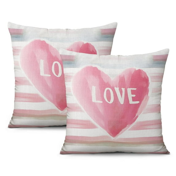 Valentines Day Pink Stripe Love Heart Be Mine Pillowcases,Romantic Throw Pillow Covers 18 X 18 Inch, Set Of 2, Linen Study Sofa Cushion Cover Indoor Living Room Home Decor