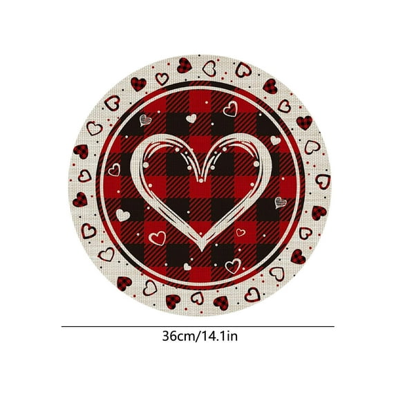 Valentines Day Placemats, Heart Shaped Table Mats, Anniversary Wedding Round Placemats 14 Inch, Multicolor Linen Heat Resistant Durable Dining Decor