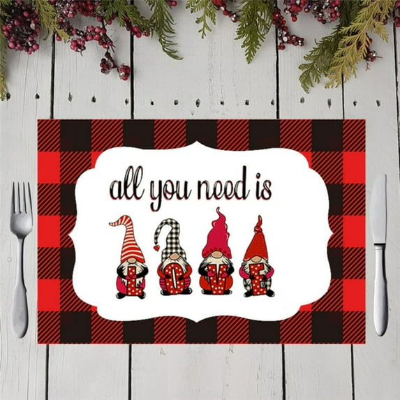 Valentines Day Placemats-Valentines Day Placemats Set of 4-Red Check Place Mats 12x16 Inch for Dining Table Decorations, Valentines Burlap Table Placemats for Kitchen Decor Dinner Indoor