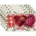 thumbnail image 1 of Valentines Day Plaid Love Hearts Pink Roses Eucalyptus Leaves Cloth Placemats Set of 4 Table Mats Table Decorations 12x18 Inch, 1 of 5