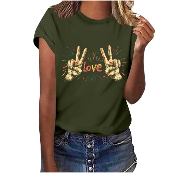 Valentines Day Plus Size T-Shirts for Women Casual Short Sleeve Round Neck Fashionable Heart Printed Graphic Tops (XL, Army Green)