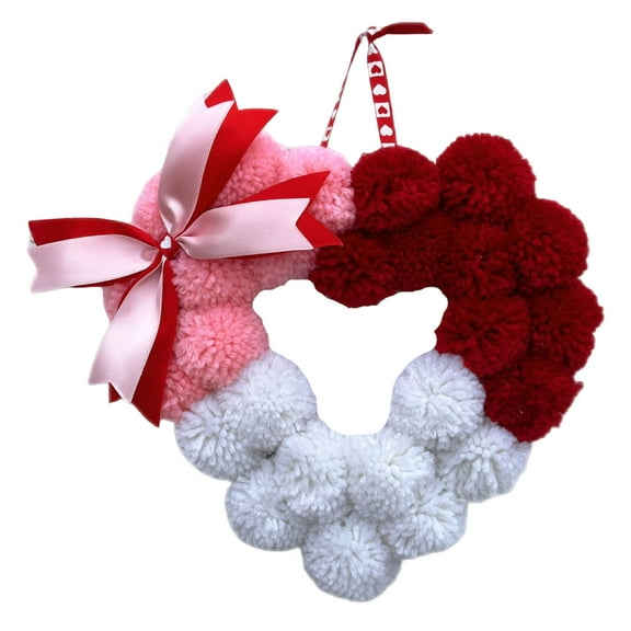 Valentines Day Pom Pom Heart Garland | Fuzzy Love Ball String for Romantic Room & Party Decorations | Red & White Wool Pompoms with Acrylic Hearts