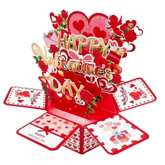 Valentines Day Pop up Card with Envelopes and Note Tag Romantic 3D Happy Valentines Day Pop up Card Box Colorful Greeting for Husband Wife Boyfriend Girlfriend Gifts