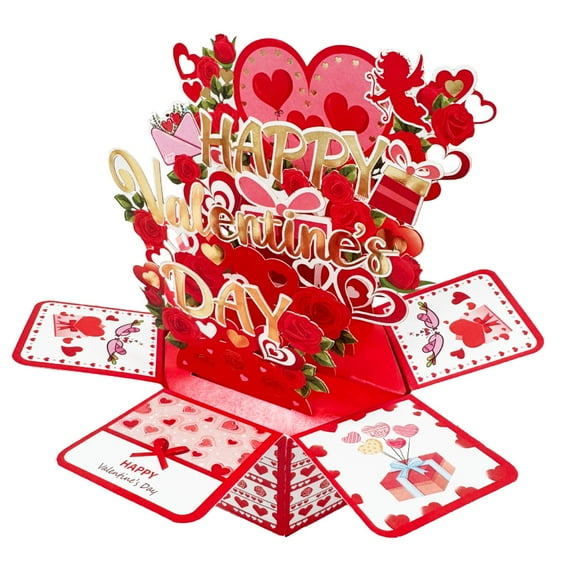 Valentines Day Pop up Card with Envelopes and Note Tag Romantic 3D Happy Valentines Day Pop up Card Box Colorful Greeting for Husband Wife Boyfriend Girlfriend Gifts