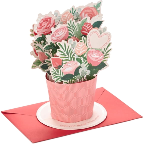 Valentines Day Pop Up Card, Bouquet of Pink Flowers (Happy Heart) Paper Wonder 3D Card