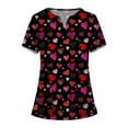 thumbnail image 1 of Valentines Day Print Nursing Uniforms for Women Love Heart Printed V Neck Breathable Workwear Shirt Short Sleeve Professionals Soft Stretch Scrub Tops with Pockets (Black), 1 of 4