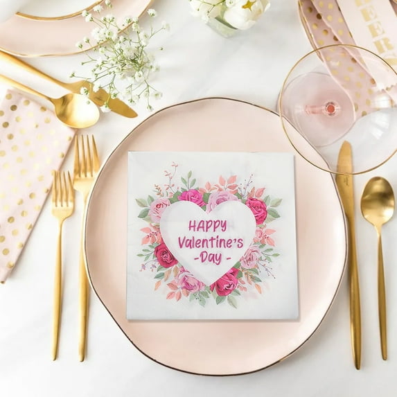 Valentines Day Printed Paper Napkins, Disposable Party Dinner Napkins for Anniversary Birthday Celebration Table Decorations(D)