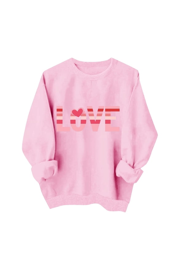 Valentines Day Pullover Sweatshirts Women Cute Heart Funny Valentine Sweater Tops Casual Long Sleeve Shirts, L Pink